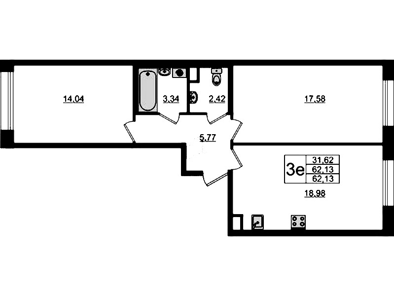 2-комнатная квартира 62.13 м², 2/10 эт., ЖК «UP! Квартал Новый Московский»